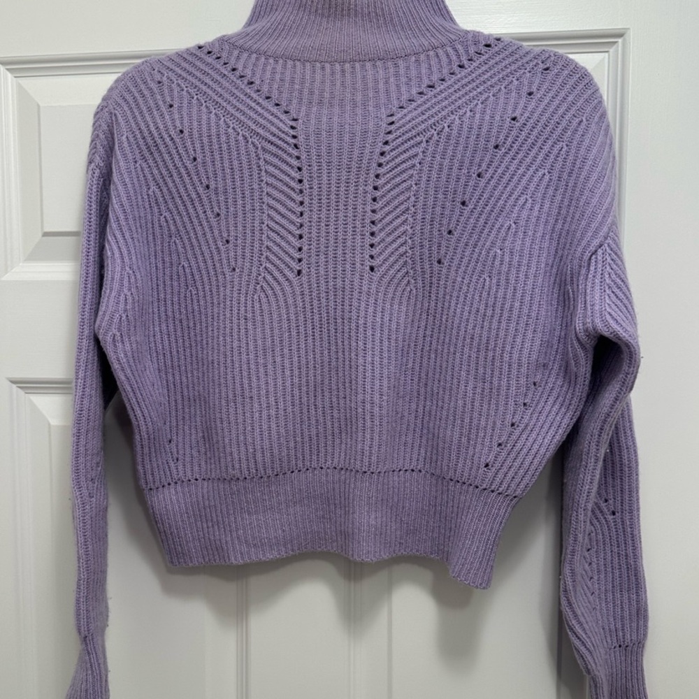 Aqua Purple Cowl Neck Ribbed Sweater